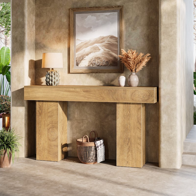 63" Long Console Table for Entryway, Industrial Farmhouse Wooden Sofa Table