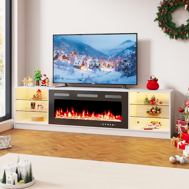 EROMMY Electric Fireplace TV Stand, Living Room Media Storage Cabinet and Entertainment Console - Normal - White