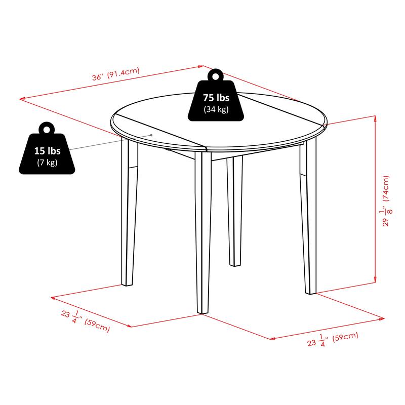 3 Piece Round Drop Leaf Table and Chair Set for Dining Area - 35.98 x 35.98 x 29.13 inches