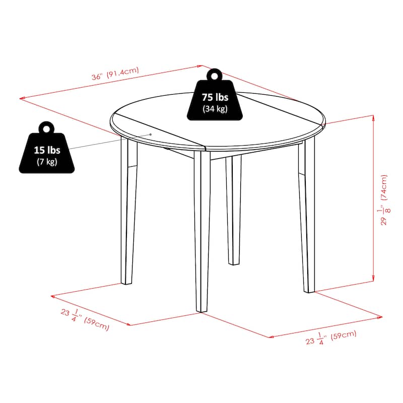 Clayton Round Drop Leaf Dining Table, Walnut - 35.98 x 35.98 x 29.13 inches