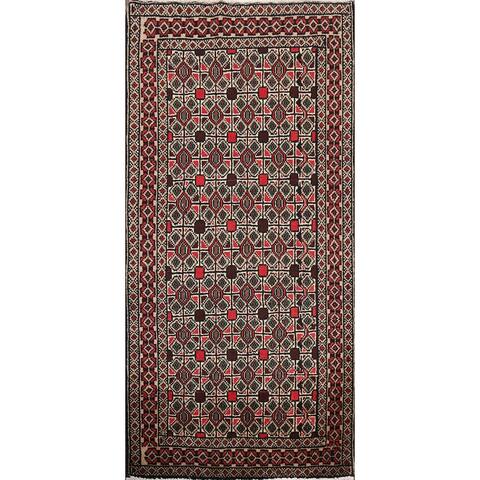Geometric Balouch Persian Wool Area Rug Hand-knotted Decorative Carpet - 1'8" x 3'6"