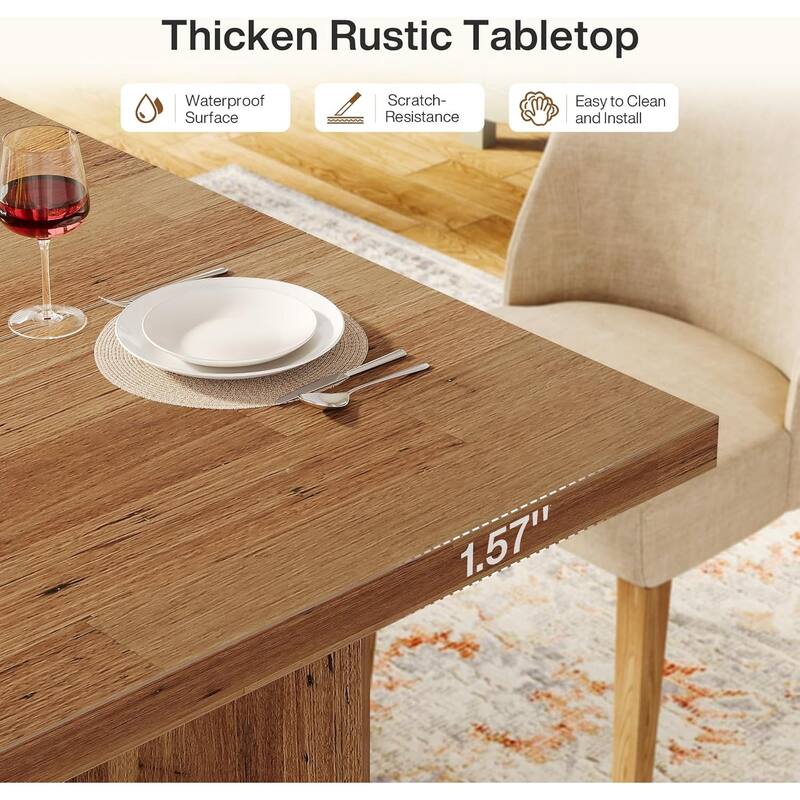 63-inch Rectangle Wooden Dining Table with Large Tabletop and Heavy Duty Legs for 4 to 6 People