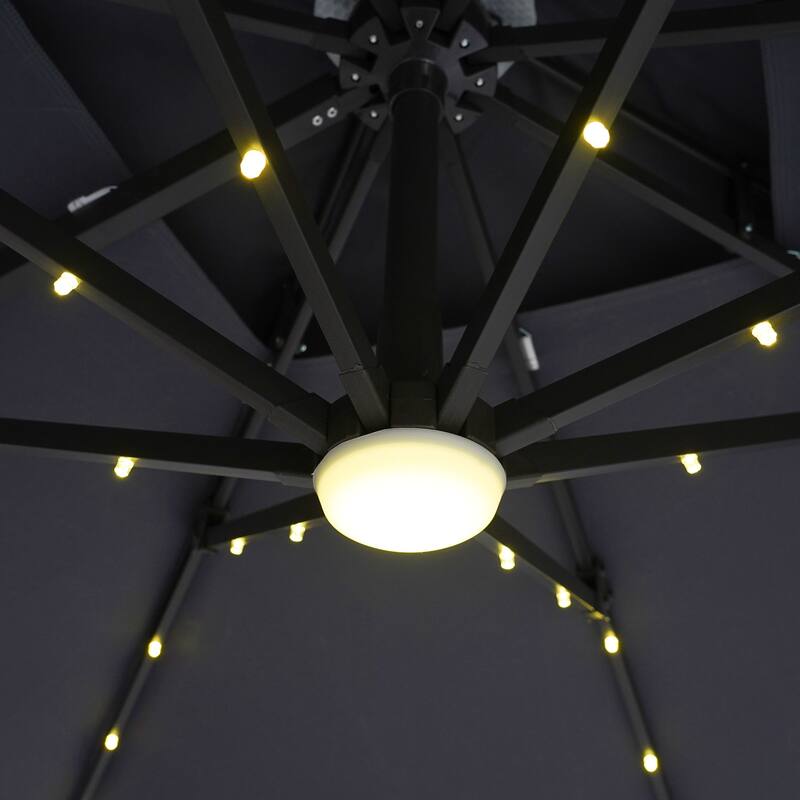 Furniture of America Yetta 8-foot LED Lights Steel Cantilever Offset Tilt Square Roma Umbrella with Base