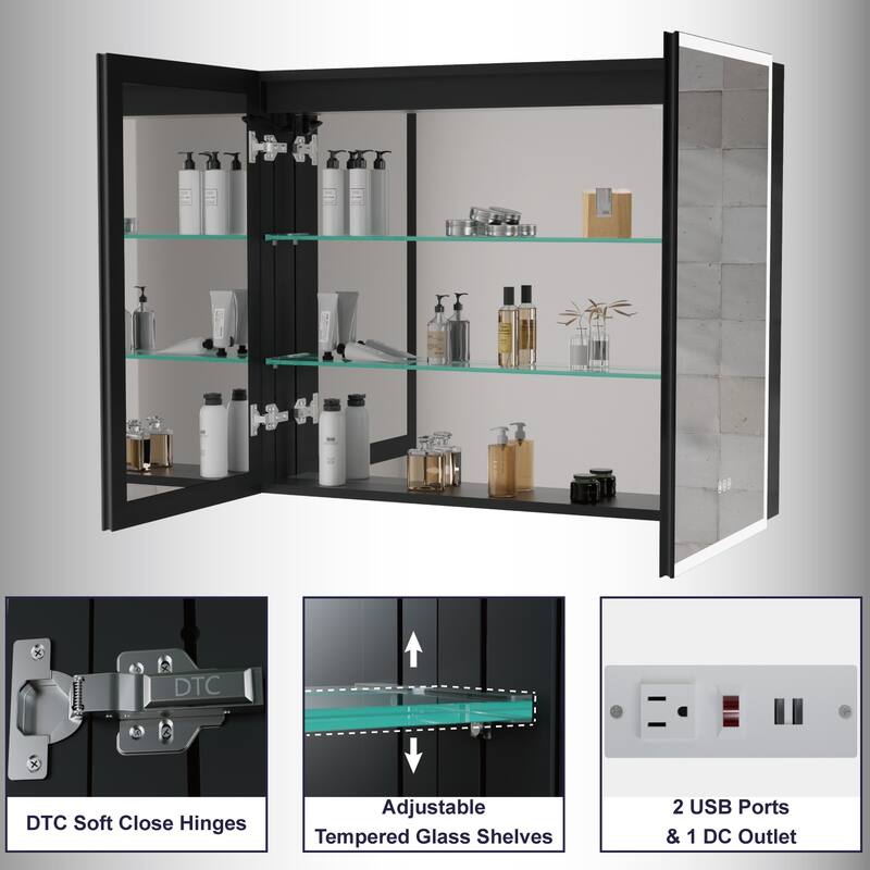 Kylo Aluminum LED Medicine Cabinet with Mirror, Dimmable, Anti-Fog, Recessed/Wall Mount