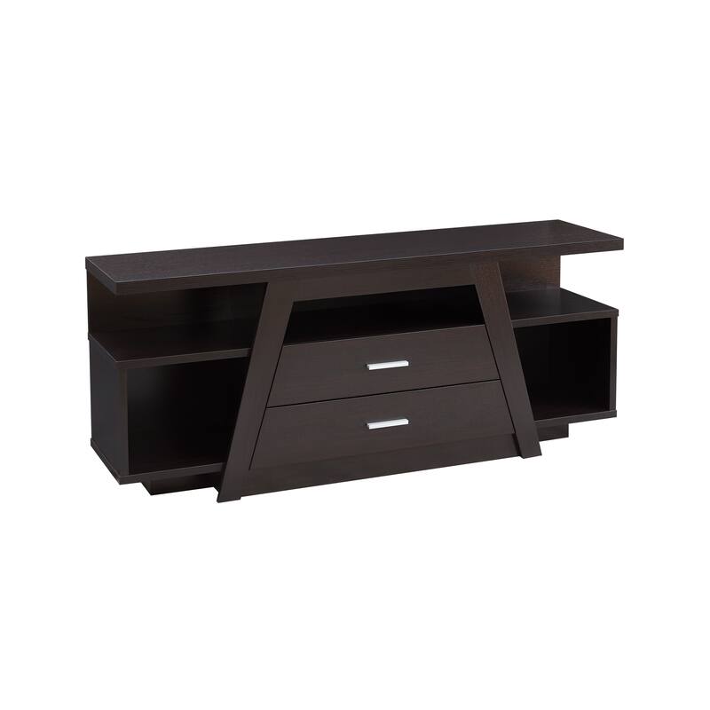 Two drawer tv stand cabinet tall with two cubbies divided shelf modern design