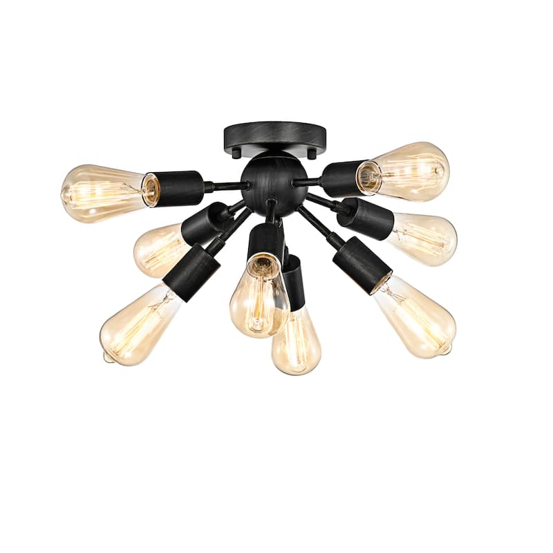 Lorena Sputnik Antique Black 8-Light Industrial Flush Mount