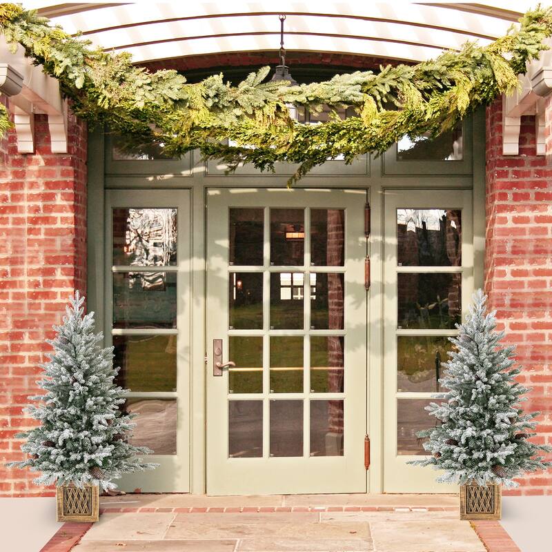 Gymax 2PCS 4 FT Artificial Xmas Tree Flocked Christmas Tree w/ 231 PE - See Details