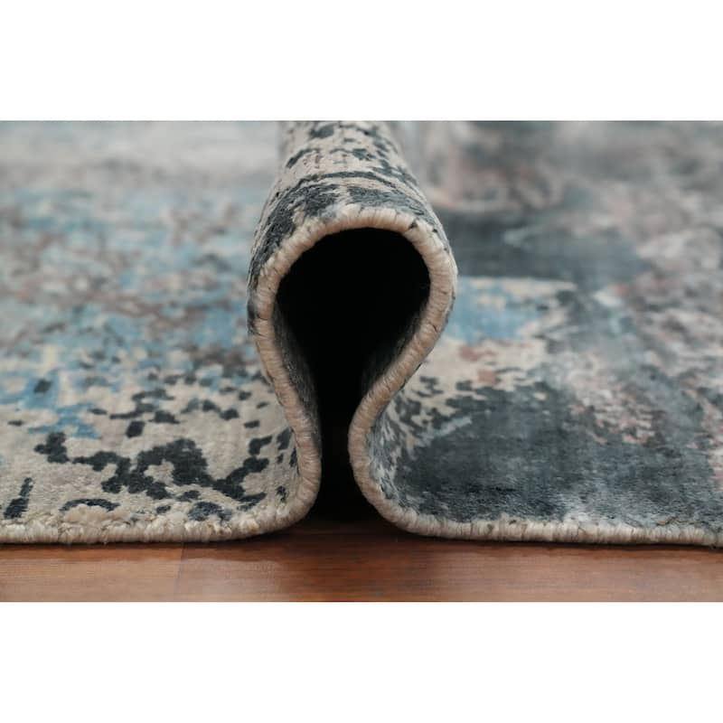 Hand Knotted Oriental Viscose Silk Carpet Modern Abstract Multi-Colored Abstract Area Rug - 9' 8'' X 8' 0''