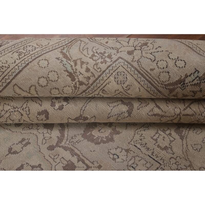 Traditional Tabriz Persian Vintage Rug Hand-Knotted Beige Wool Carpet - 6'6"x 9'7"
