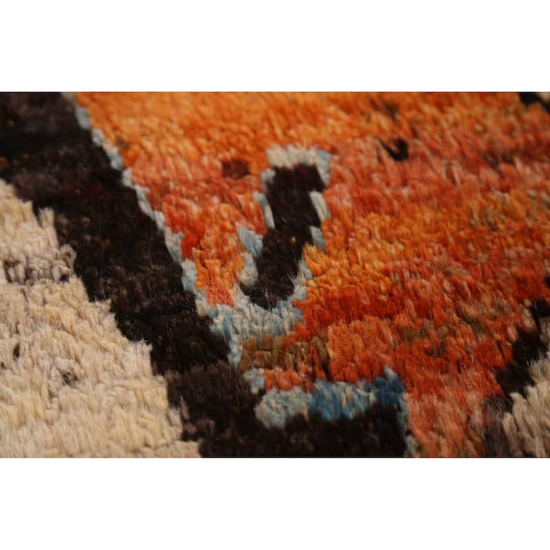 Geometric Orange Moroccan Oriental Runner Rug Handmade Wool Carpet - 2'9" x 9'9"