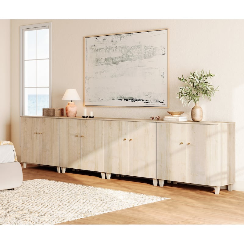 TV Stand Cabinet for 75 85 100 Inches TV , Wood Entertainment Center - 2 Packs - Natural Oak