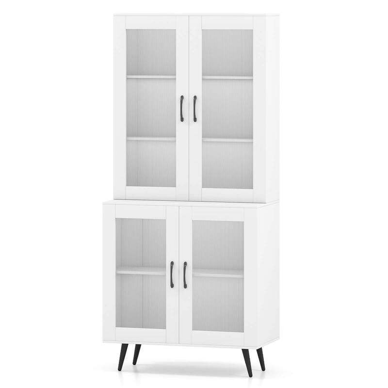 Costway Kitchen Pantry Cabinet with Translucent Fluted Doors & - See Details