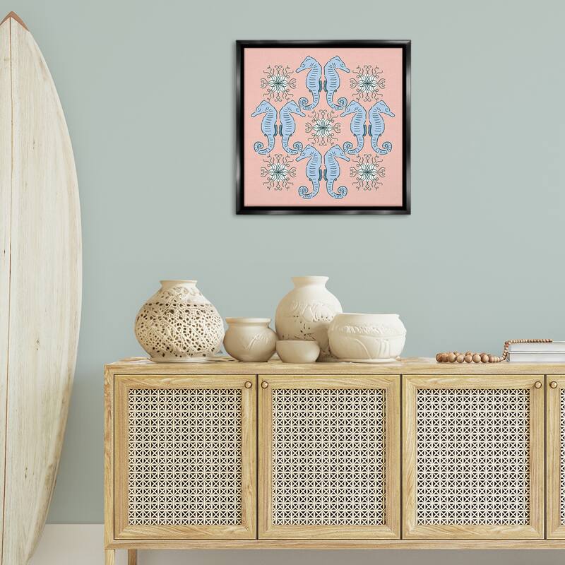 Stupell Symmetrical Coral Seahorse Pattern Framed Floater Canvas Wall Art Design By Sazerelli Designs