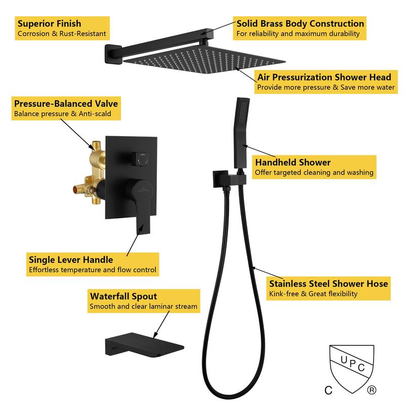 Wall Mount Shower Faucet and Tub Faucet with 10 inch Fixed Shower Head