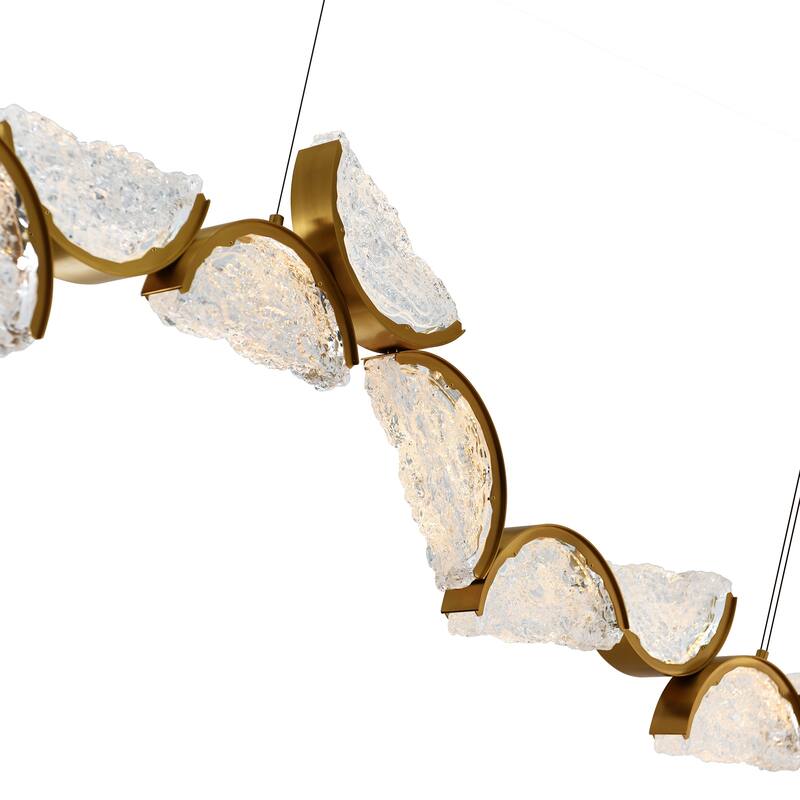 Moon Integrated LED 70in Brass Chandelier with Handcrafted Glass