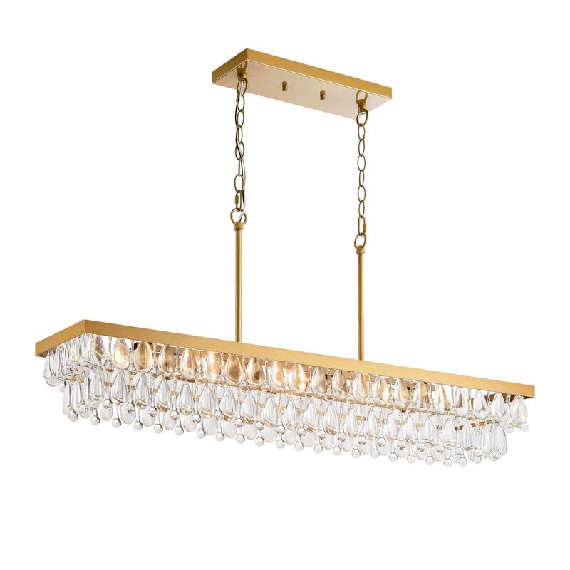 Anya Brushed Brass 8-Light Teardrop Rectangle Larger Chandelier - 39.4 inches L x 10 inches W x 17.3 inches H