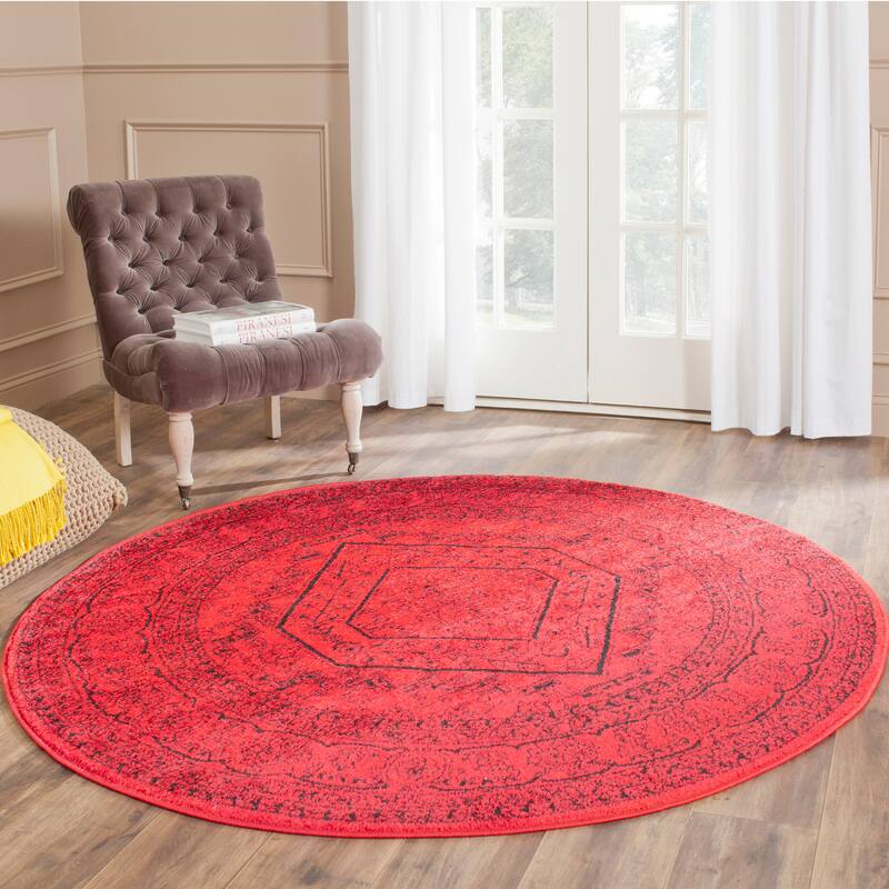 SAFAVIEH Adirondack Cheyenne Rustic Oriental Medallion Rug - 4' Round - Red/Black