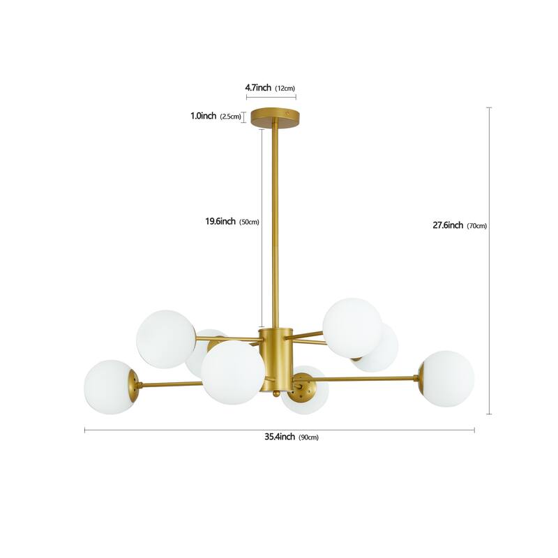 Elegant 8-Light Gold Chandelier with Frosted Glass Globes, Mid-Century Modern Ceiling Light Fixture for Living Room