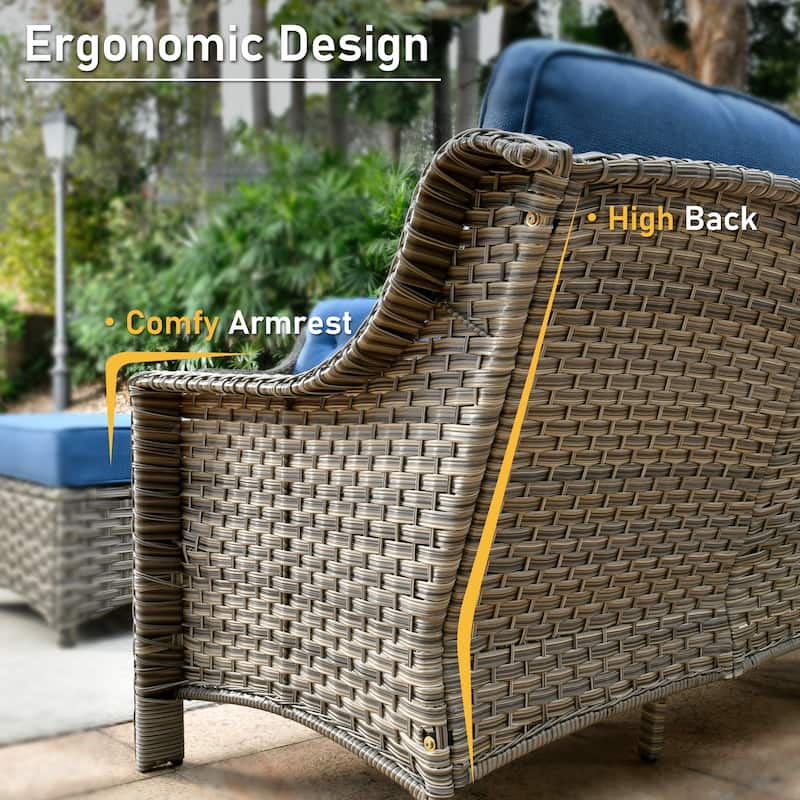 HOOOWOOO 5-piece Rattan Wicker High Back Patio Conversation Furniture Set