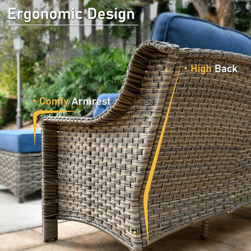 HOOOWOOO 5-piece Rattan Outdoor Patio High Back Swivel Chair Set with 54"Fire Pit