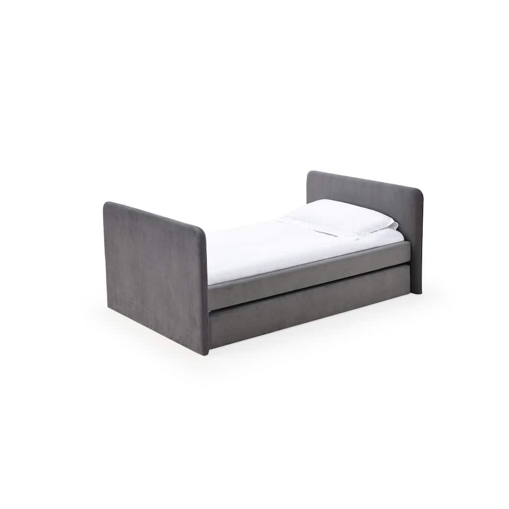 Cave Daybed, Gray Velvet Upholstery, Modern Design, Caster Mounted Trundle