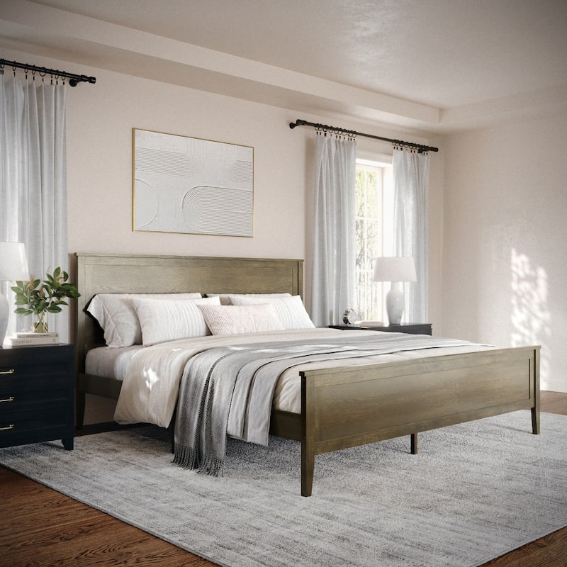 Martha Stewart Wooden Platform Bed with Headboard and Footboard - Brown Gray - King