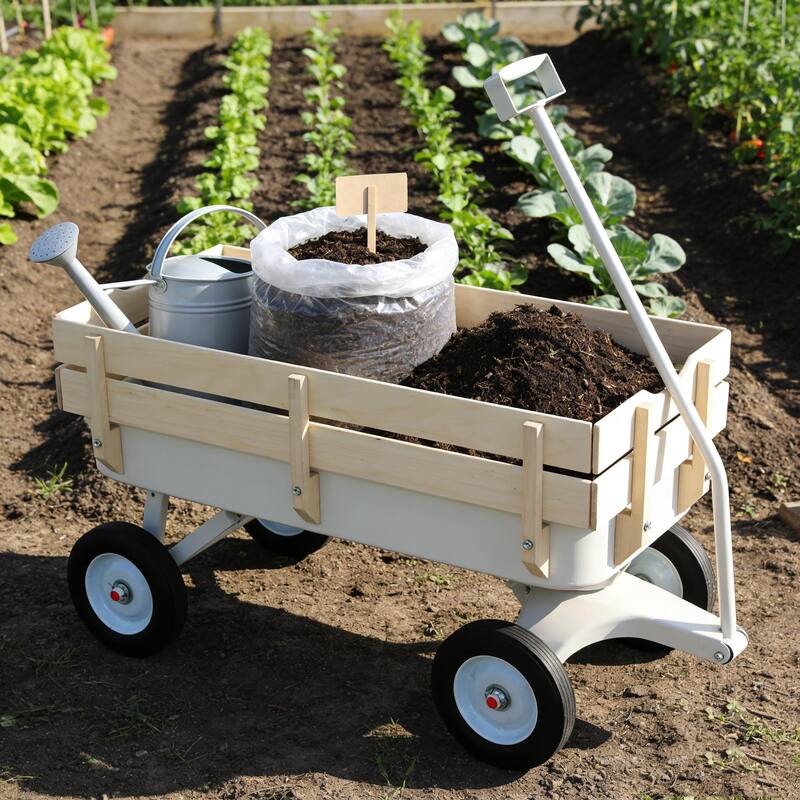 All-Terrain Outdoor Garden Carriage - Wooden Railings & Solid Tires, 176lb Capacity