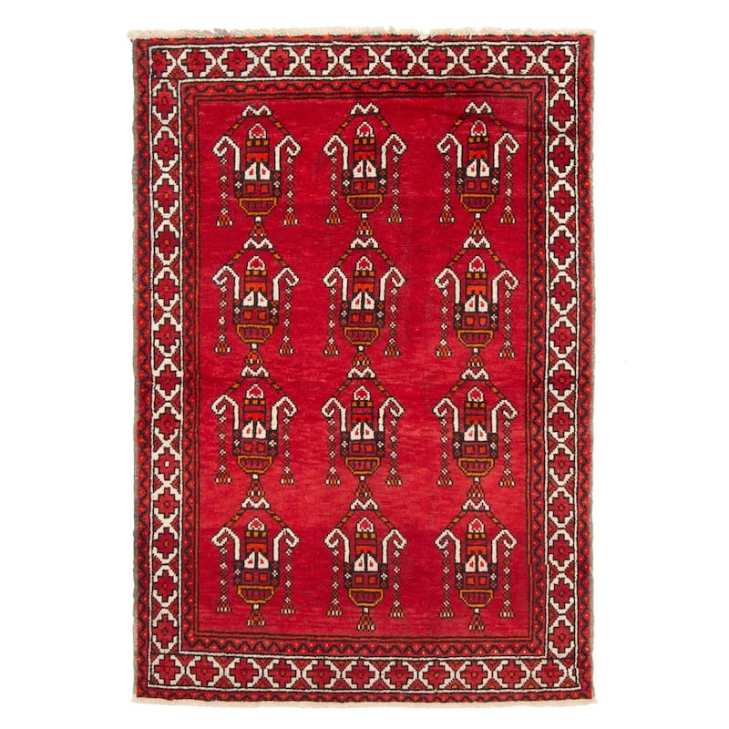 ECARPETGALLERY Hand-knotted Baluch Red Wool Rug - 3'11 x 5'11