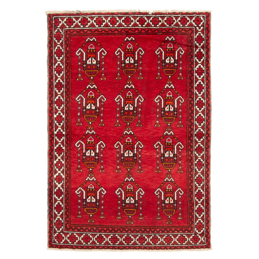 ECARPETGALLERY Hand-knotted Baluch Red Wool Rug - 3'11 x 5'11