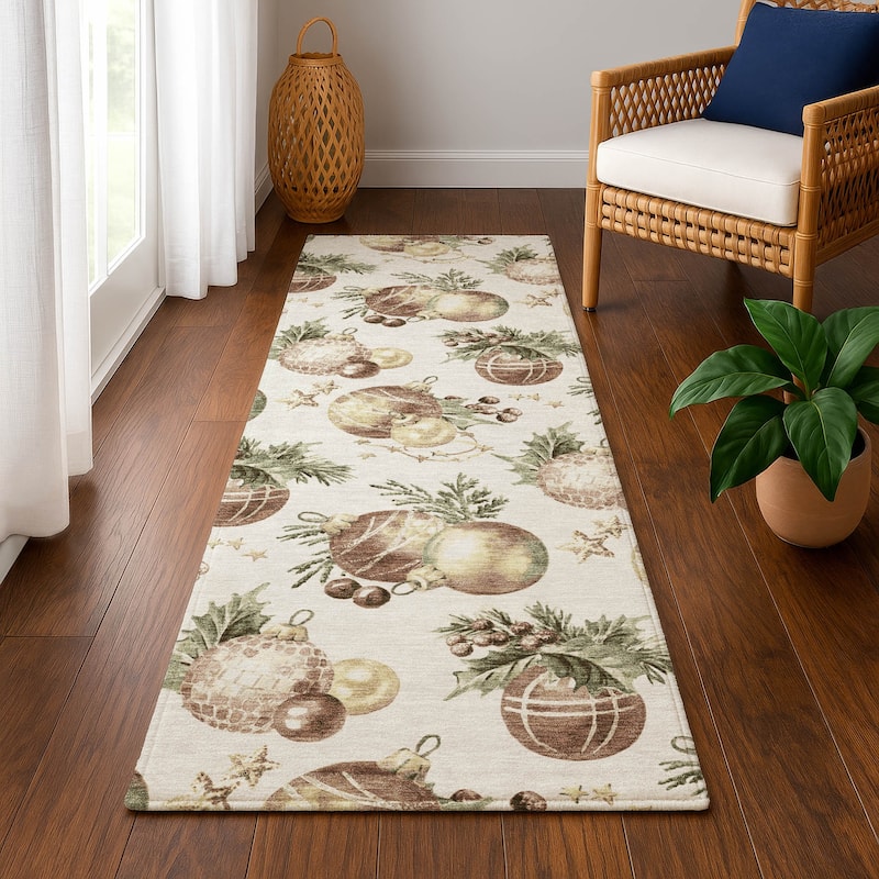 Premium Washable Super Soft Holiday Ornament Mayfield Rug - Ivory - 2'3" x 7'6"