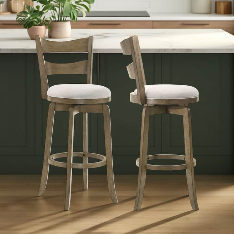 Blair Counter Height or Bar Height Rubberwood Barstool with Fabric Seat - Cream/Putty Brown - Counter Height - Set of 2