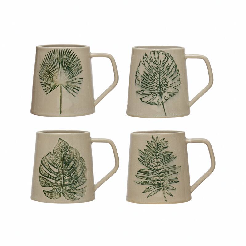 Stoneware Mug with Debossed Leaf - 5.3"L x 3.9"W x 4.1"H - 5.3"L x 3.9"W x 4.1"H - Multicolor - 4 Piece