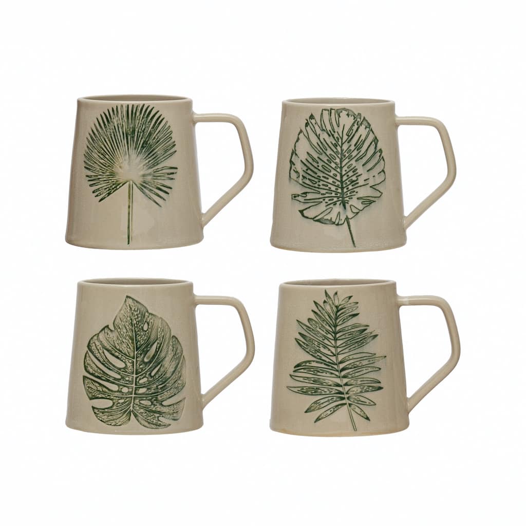 Stoneware Mug with Debossed Leaf - 5.3"L x 3.9"W x 4.1"H
