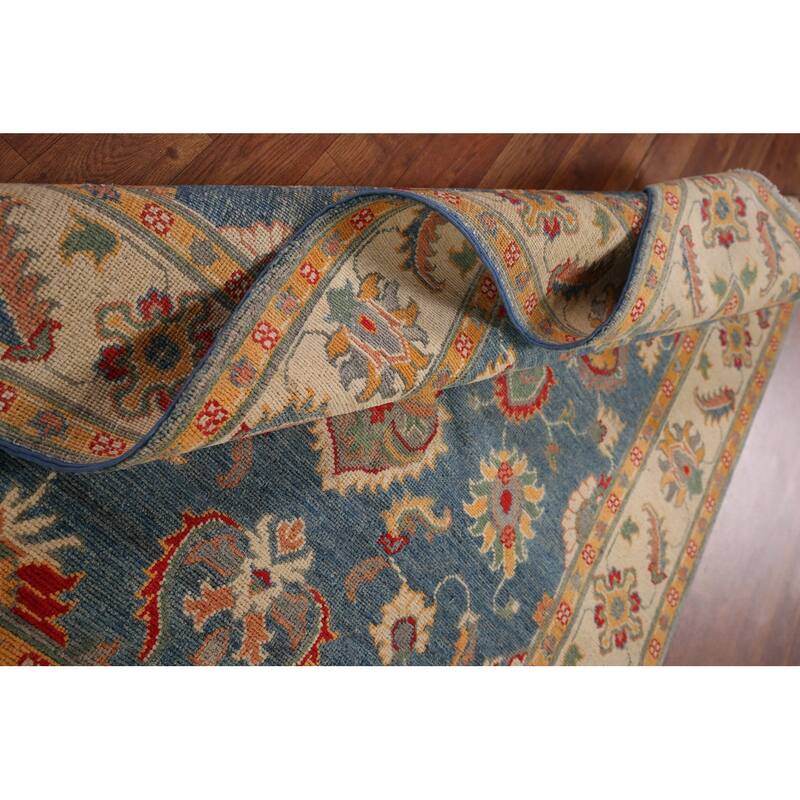 Blue Floral Oushak Oriental Area Rug Hand-Knotted Wool Carpet - 4'1" x 6'4"