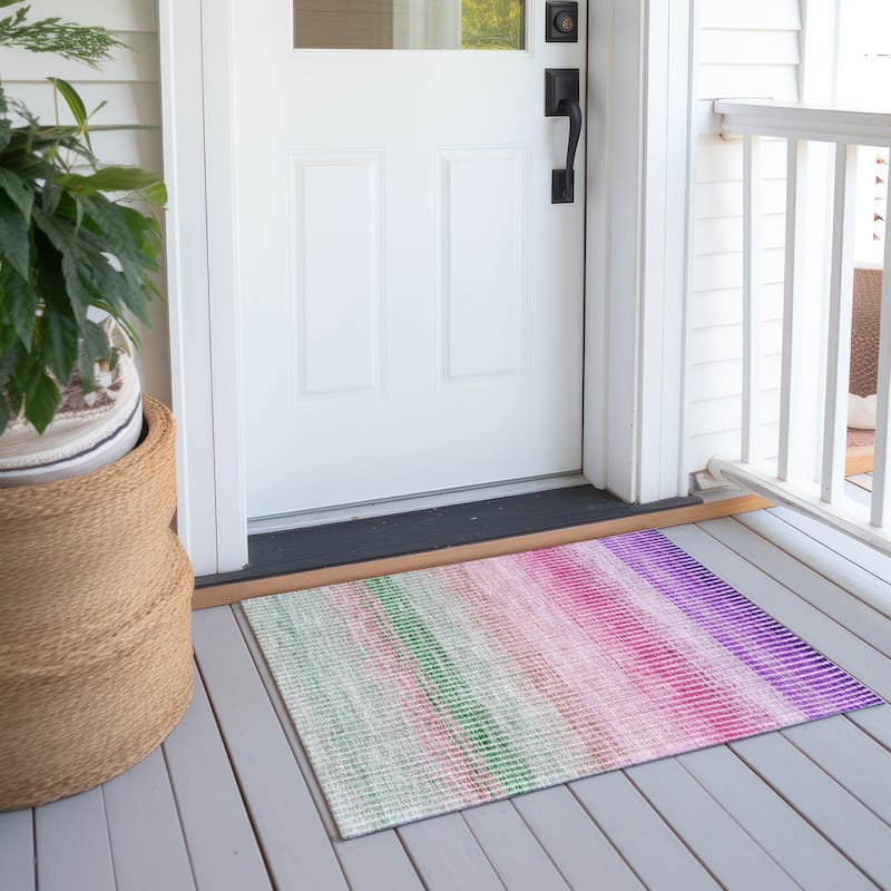 Machine Washable Indoor/ Outdoor Contemporary Stripes Chantille Rug - Purple - 1'8" x 2'6"
