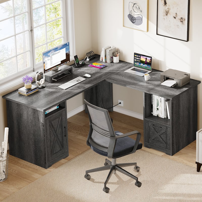 Moasis L Shaped Gaming Desk 59-Inch Computer Corner Desk with Monitor Stand