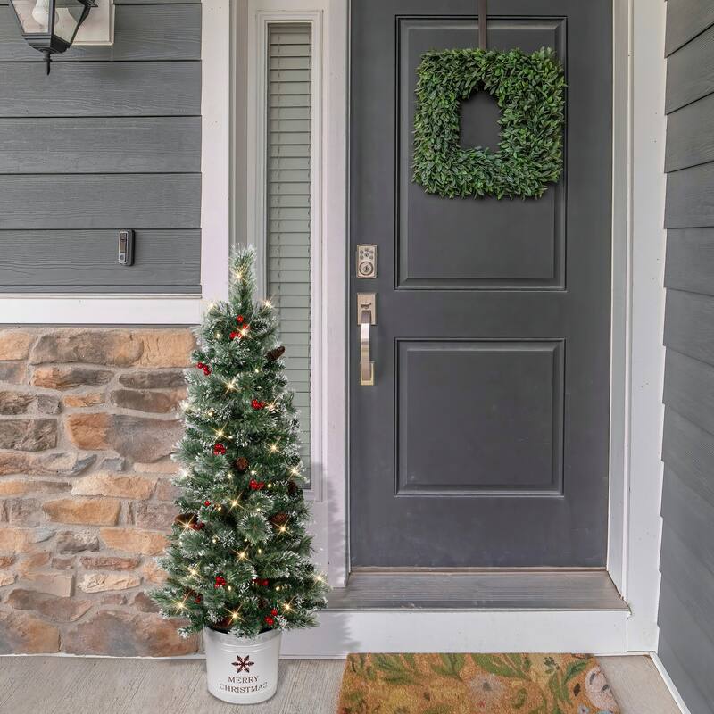Puleo International 4.5' Pre-Lit Potted Pine Artificial Christmas Tree