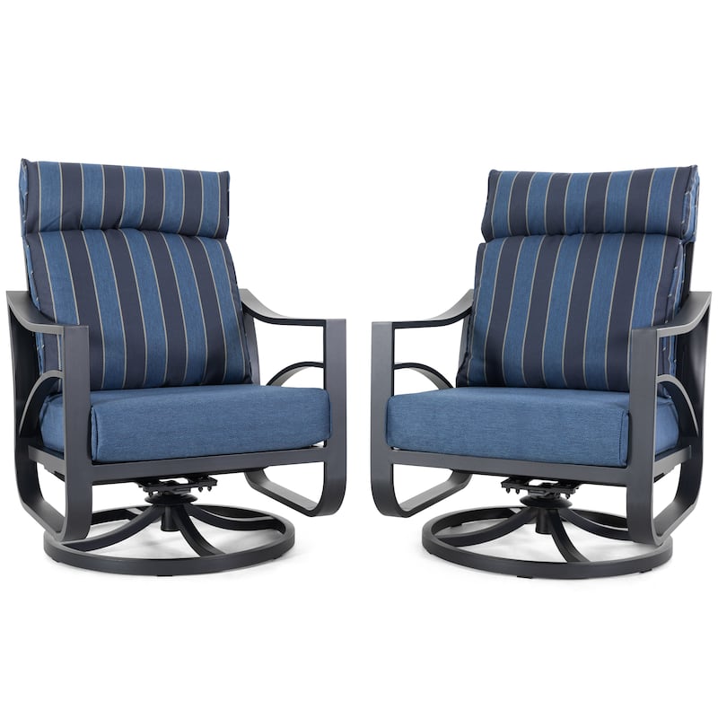 2-Piece Swivel Rocking Sofa Chairs with 5.2” Thick Cushions - Dark Blue Stripe