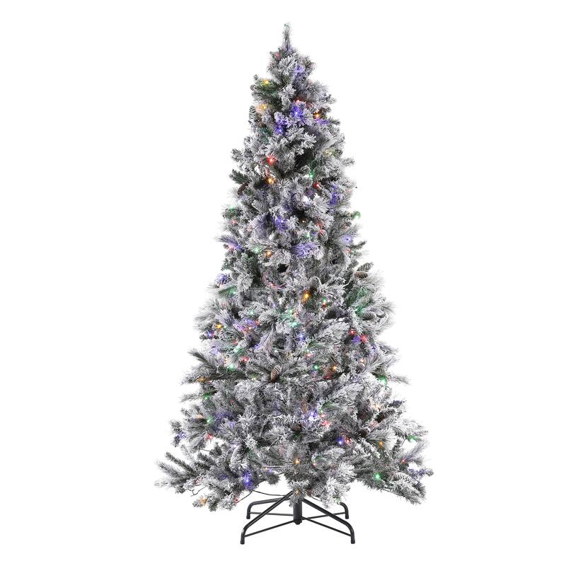 SAFAVIEH 7.5 Ft, Frosted Green, Pre-Lit Artificial Christmas Tree With Pine Cones - 50"W x 50"D x 90"H