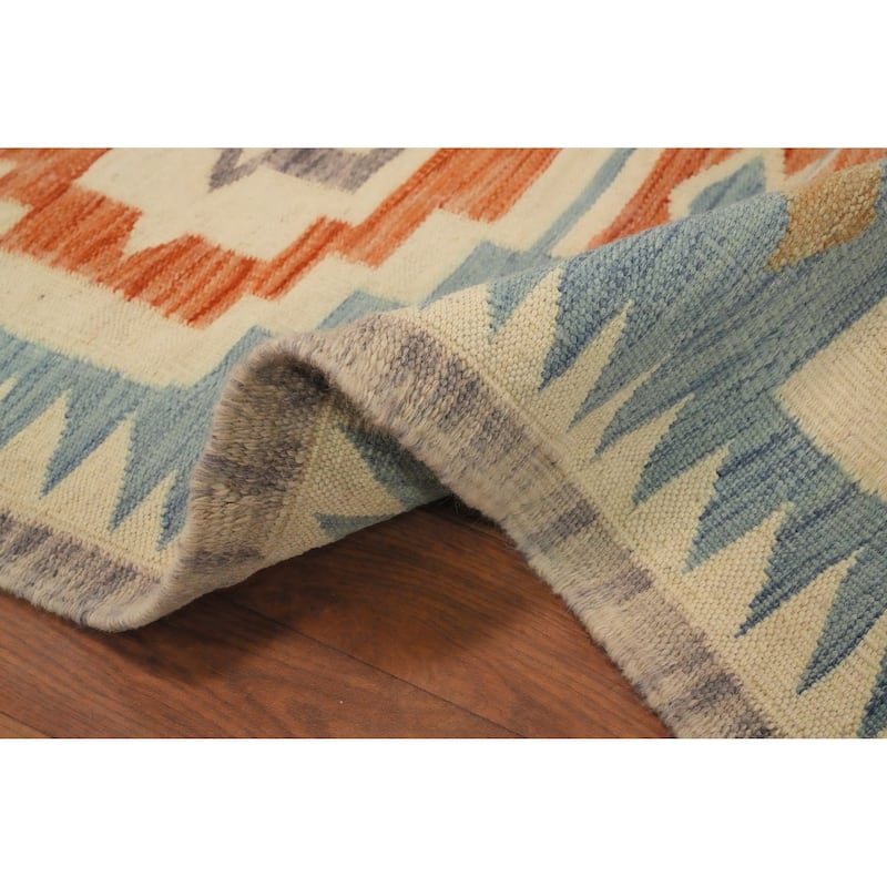 Hand Woven Oriental 100% Wool Carpet Southwestern Tribal Navy Blue & Blues Kilim Runner Rug - 9' 7'' X 2' 9''