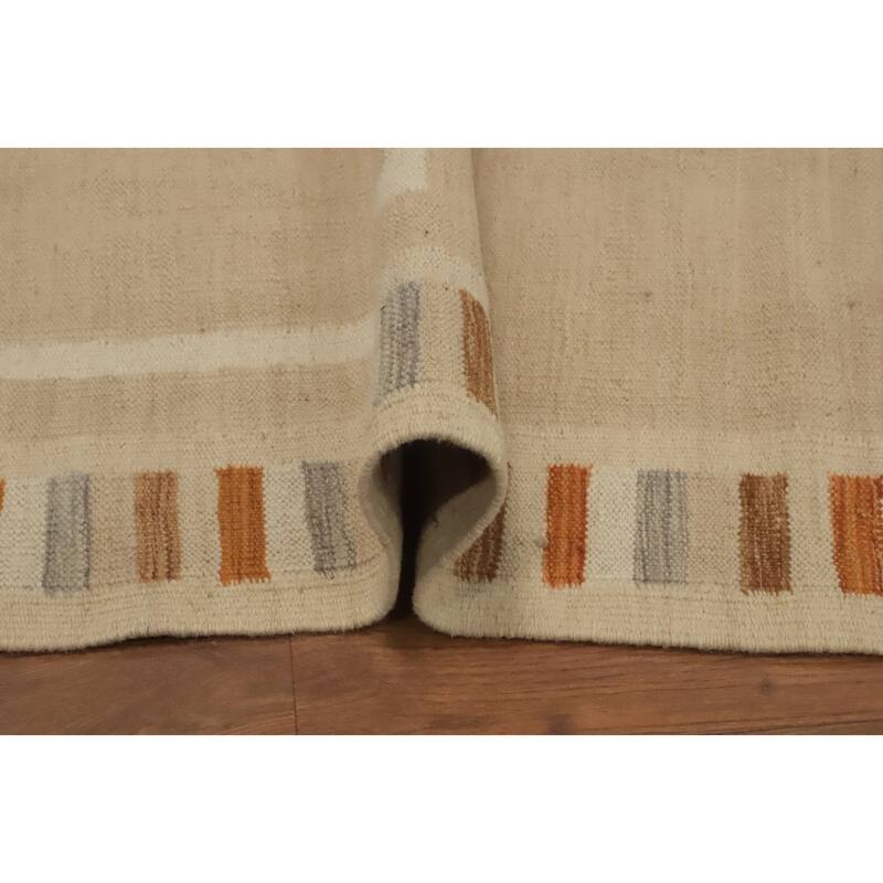 Hand Woven Oriental 100% Wool Carpet Southwestern Tribal Beige & Ivories Kilim Area Rug - 6' 7'' X 4' 11''