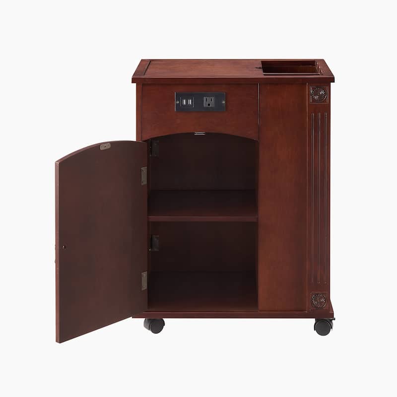 Traditional End Table with Charging Station and Storage, Ideal for Bedroom and Living Room