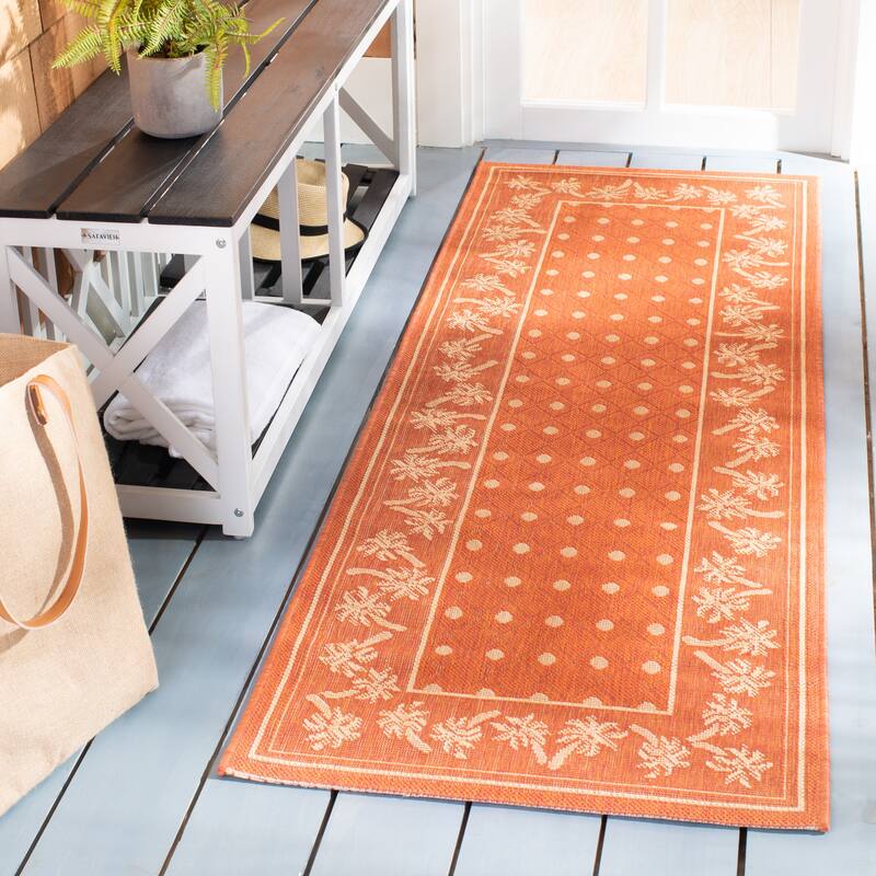 SAFAVIEH Courtyard Merilin Indoor/ Outdoor Geometric Area Rug - 2'7" x 8'2" Runner - Rust/Sand