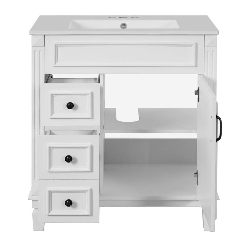 30'' Freestanding Bathroom Vanity with White Integrated Ceramic Sink - 30'' x 18.4'' x 34''