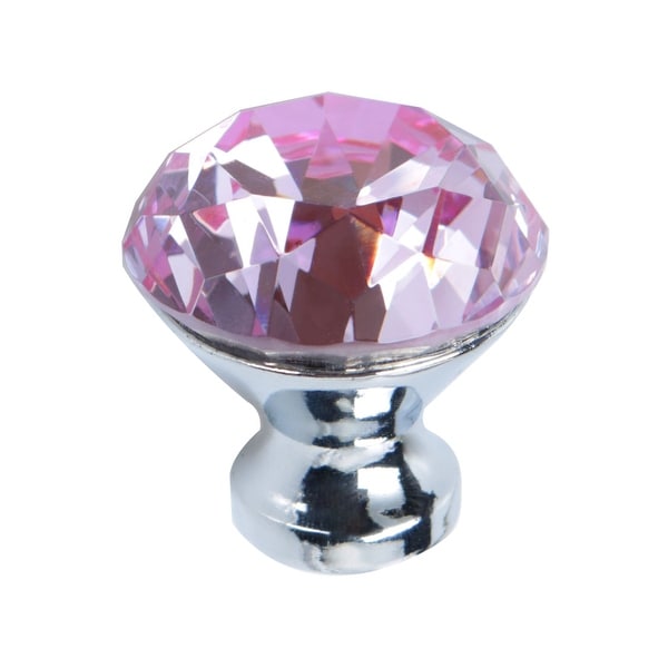 Crystal Knobs Aluminum Alloy Base Round Shaped Drawer Pull Handle Knob for Furniture Cupboard Wardrobe Dresser Pink - 1pcs