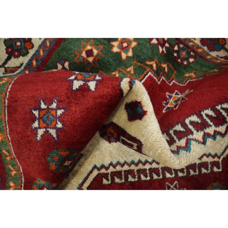 Hand Knotted Oriental 100% Wool Carpet Traditional Tribal Red Shiraz Area Rug - 8' 1'' X 5' 2''