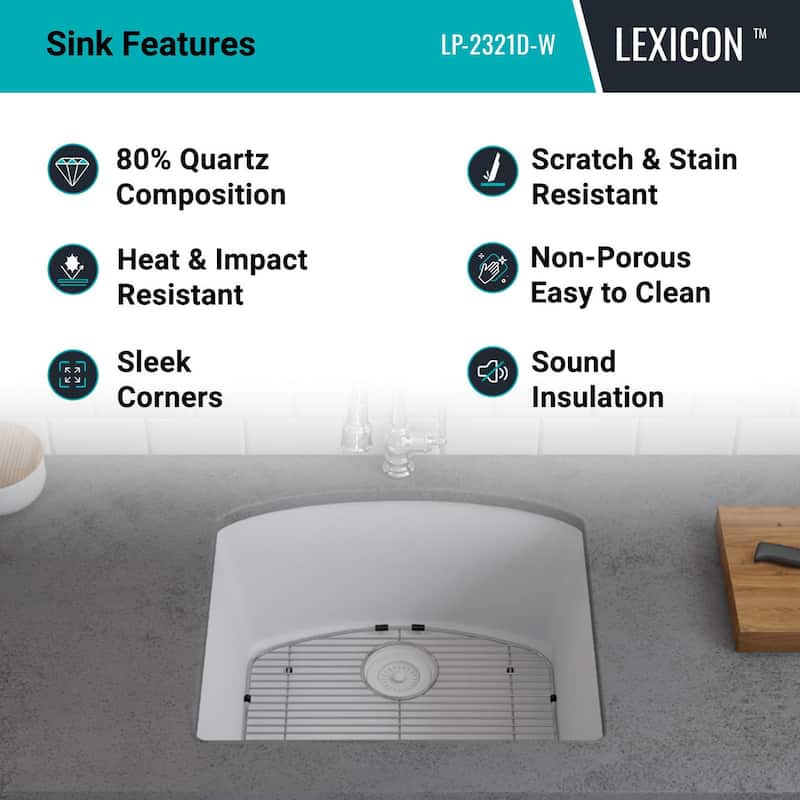 Lexicon Platinum 2321D Quartz Composite Single Bowl Kitchen Sink