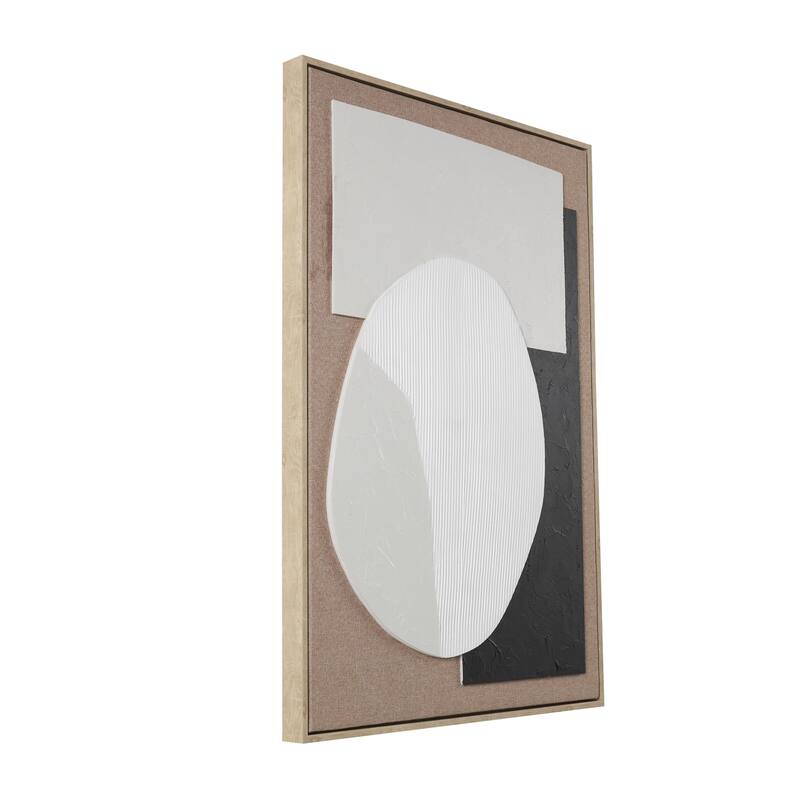 Wooden Geometric Textured Home Wall Decor with Abstract Black and White Shapes and Fabric Backing - Brown - Roche River Decor