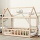 preview thumbnail 10 of 25, Twin House Bed with Guardrails, Montessori Floor Bed Frame with Roof for Kids, Wooden House-shaped Kids Bed Frame for Boys Girls Natural - Twin