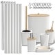 preview thumbnail 1 of 7, Clara Clark Bamboo Bathroom Accessories Set with Shower Curtain Set, Toilet Brush, Trash Can & Soap Dispenser Complete Set - White